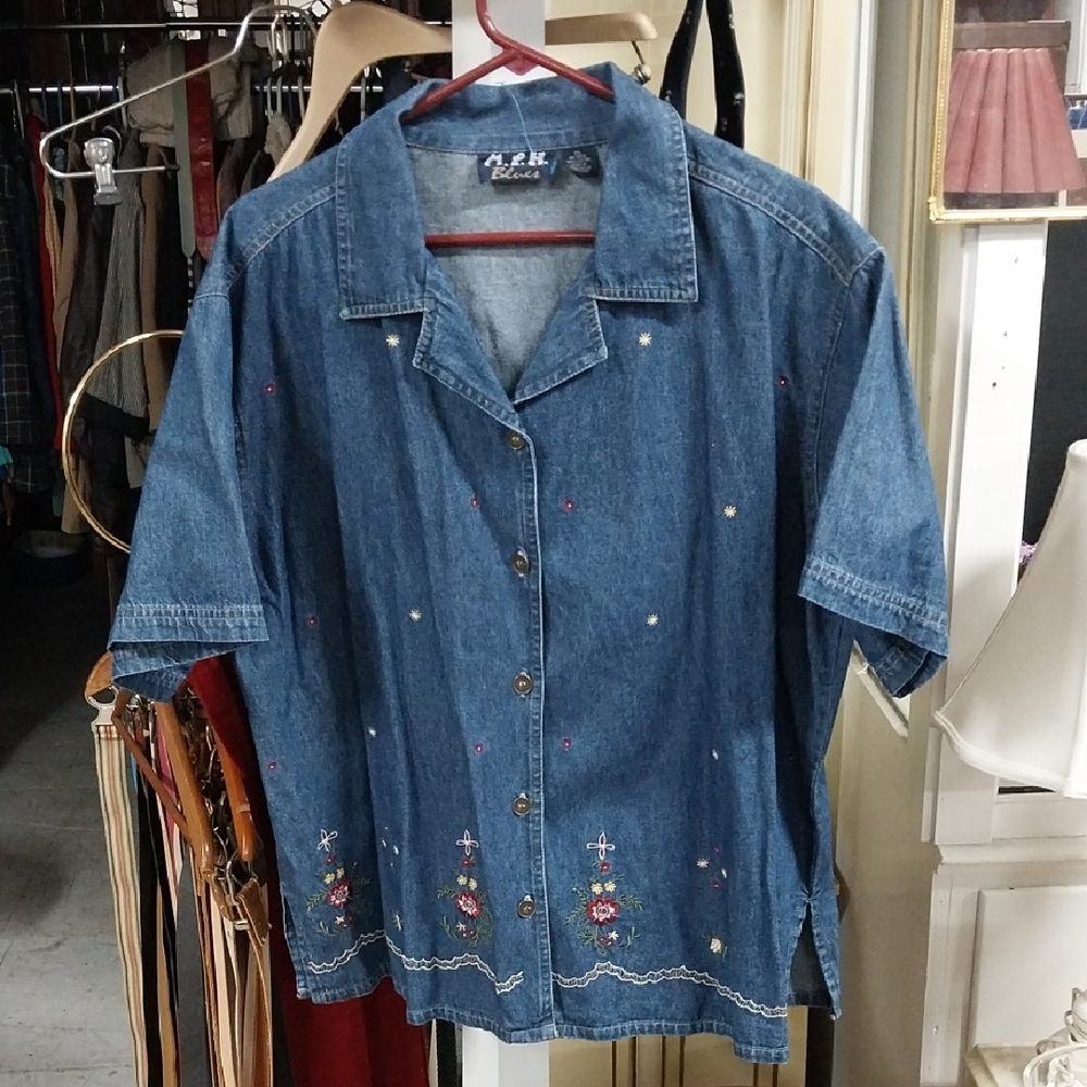 M.P.H. Bluer Embroidered Denim Button-Up Shirt